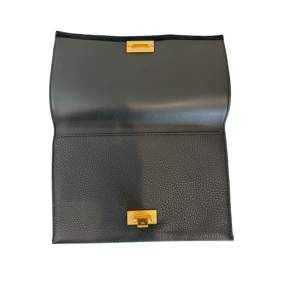 Tory Burch Carmen Suede Leather Clutch In Black, Gold Hardware - Picture 5 of 7
